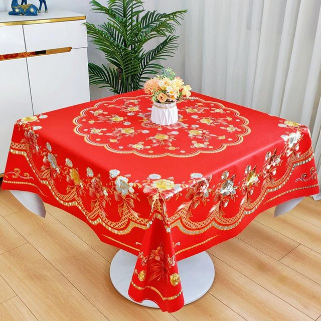 Baxian Tischdecke aus PVC mit floralem Design, wasserabweisend und ölbeständig, quadratisch, B/B: 180 x 180 cm - Bild 1