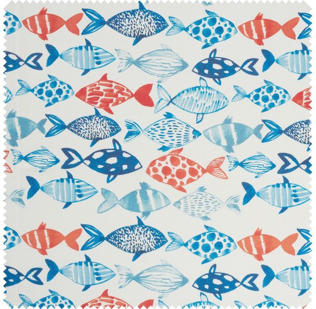 Anna Star Baumwoll-Stoff Flowing Fishes mit Acryl-Beschichtung in Blau, Türkis und Weiß für Kinder - Bild 1