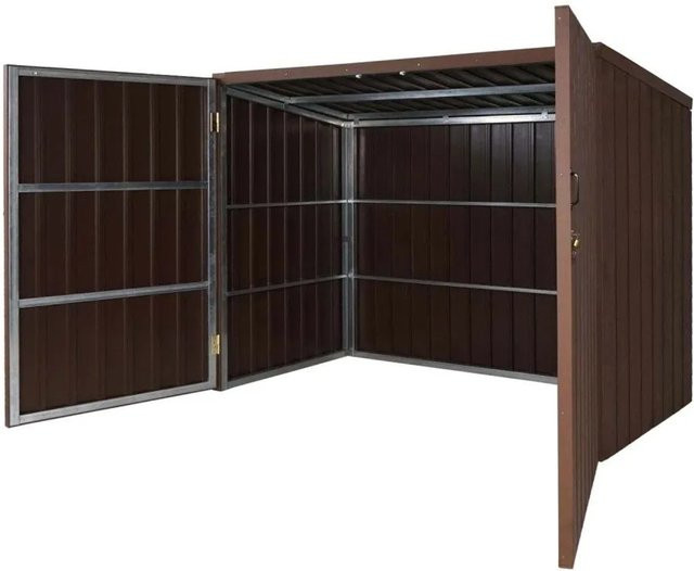Mülltonnenverkleidung MCW-J29 Mülltonnenbox für 660-770L aus WPC und Metall in Braun, H x B x T: 172 x 213 x 112 cm - Bild 2