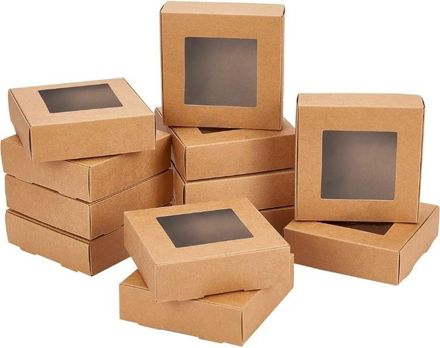 24er Set Kamel Kraftpapier-Geschenkboxen mit Fenster für Kekse und Schmuck, Braun, B/T/H: 10 x 10 x 3 cm - Bild 1