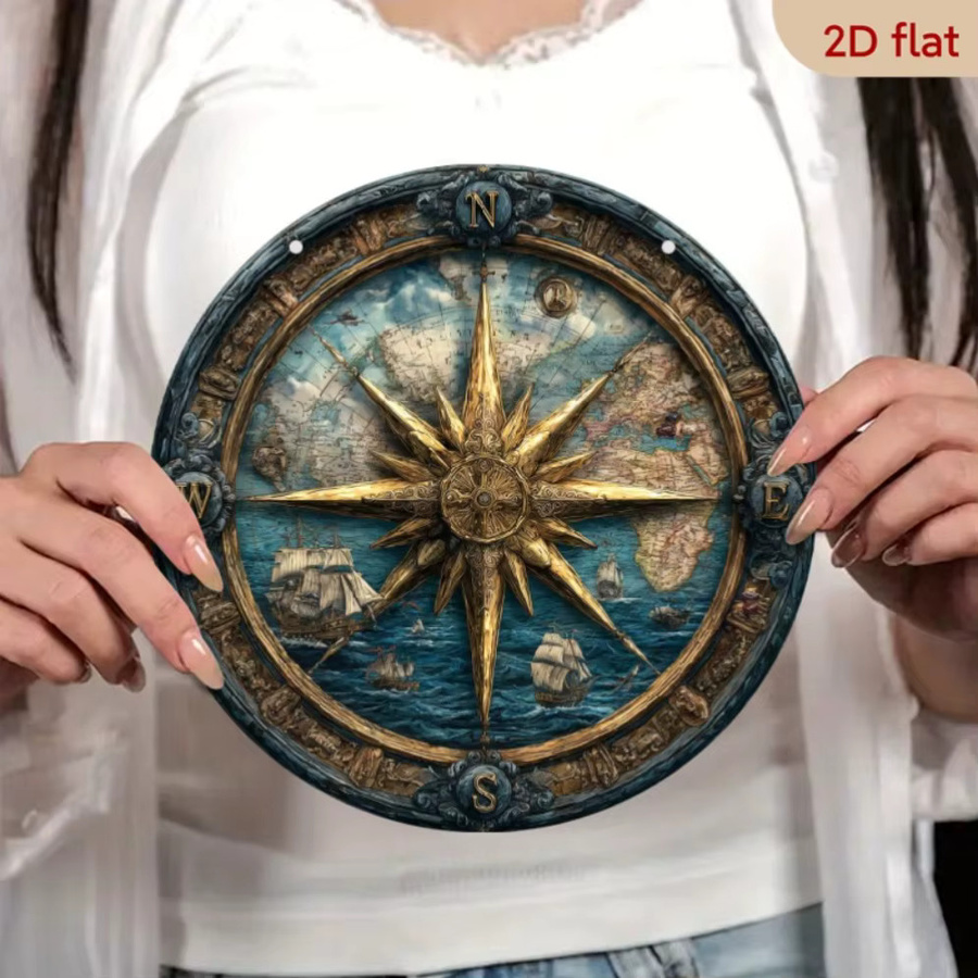 HELLOYOUNG Nautische Kompass Wandkunst aus Metall mit Schiffsrad und Kompass Rose, Rund, Mehrfarbig, Durchmesser: 20,3 cm - Bild 4