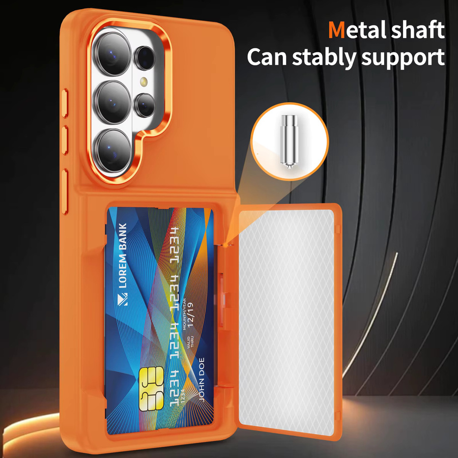 Stoßfeste Panzer-Handyhülle mit klappbarem Kartenfach und Halterung für Samsung Galaxy S26 S25 S24 Plus S23 S22 Ultra in Orange - Bild 3