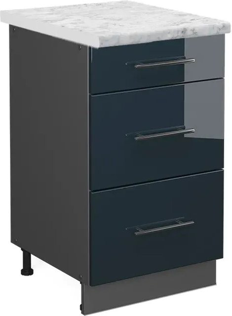 Vicco Schubladenunterschrank Fame-Line in Anthrazit und Dunkelblau Hochglanz mit weißer Marmor-Arbeitsplatte, Breite: 50 cm - Bild 2