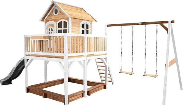 Axi Liam Spielhaus mit Doppelschaukel und Rutsche aus Holz in Braun, Weiß und Grau, B/H/T: 613 x 291 x 277 cm - Bild 1