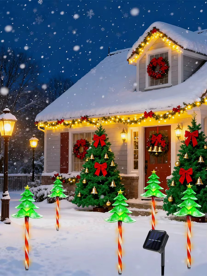 Peach Forest 5er Set Solar LED Weihnachtsbaum Deko-Stecker, wasserdichte Gartenleuchten in Grün für Terrasse und Rasen - Bild 5