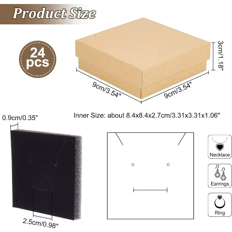 24 Stück Schmuckschatullen aus Kraftpapier in Braun und Beige, quadratische Geschenkverpackungsboxen aus Papier, B/T/H: 9 x 9 x 3 cm - Bild 2