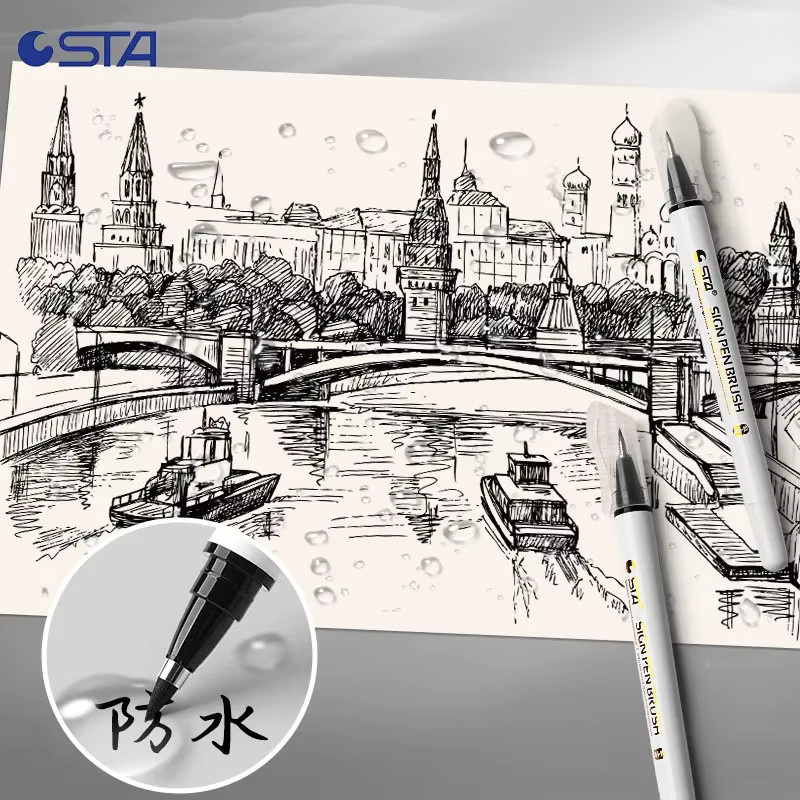 4er-Set wasserfeste Kalligraphie-Stifte und Pinsel zum Skizzieren und Zeichnen in Weiß - Bild 5