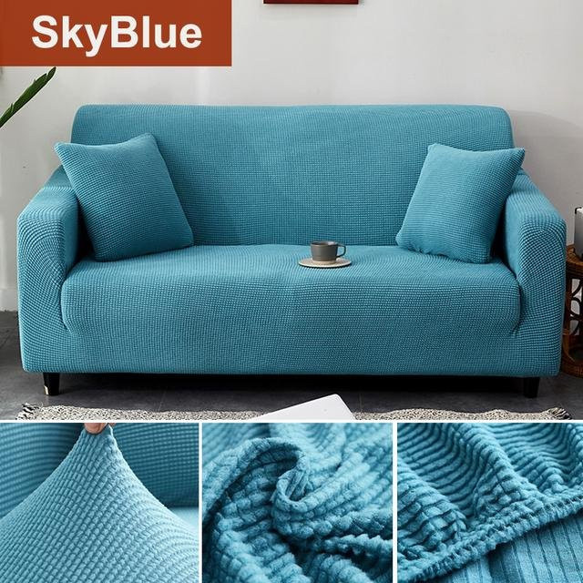 Yiran Furniture Polarfleece Sofabezug für 3-Sitzer, elastischer Jacquard-Bezug in Blau, Breite: 175-210 cm - Bild 1