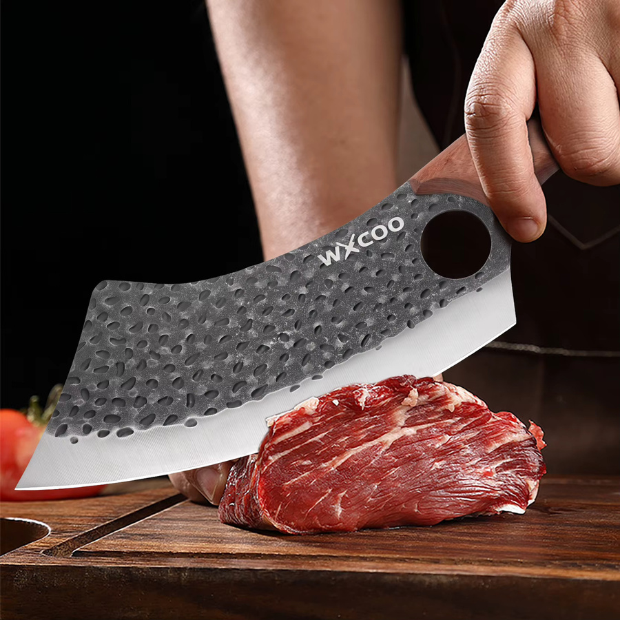 WXCOO Handgeschmiedetes Metzgermesser aus Edelstahl mit Holzgriff und integriertem Flaschenöffner als Multifunktions-Küchenmesser für Fleisch und BBQ - Bild 3