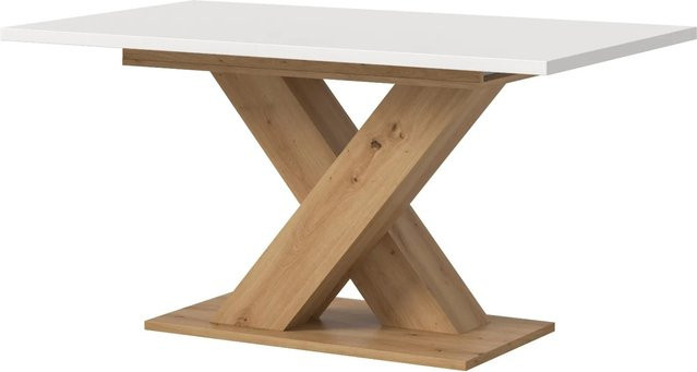 Inn.Furn Esstisch ausziehbar in Weiß und Eiche, rechteckig, B/T/H: 150 x 90 x 76 cm bis 190 x 90 x 76 cm - Bild 1