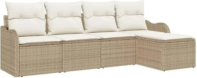 vidaXL Garten-Sofa-Set aus Polyrattan in Beige mit 5-teiligem Polster-Set und Hocker - Bild 1