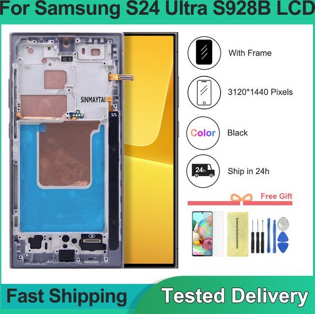 Sinmaytai LCD-Display Bildschirmbaugruppe mit Digitalem Touchscreen und Rahmenersatz für Samsung S24 Ultra, Farbe: Schwarz, Kompatibel mit SM-S928B SM-S928U S928 - Bild 1