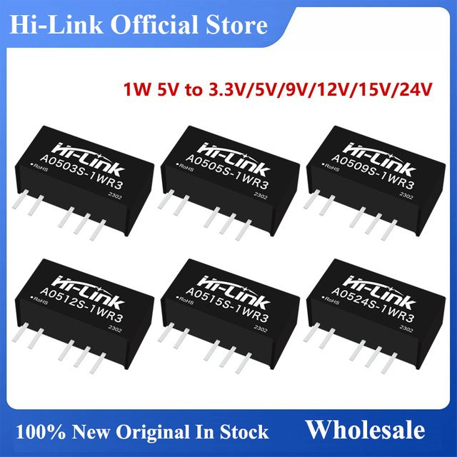 Hi-Link 5er Set Dual-Ausgang DC-DC-Wandler-Stromversorgungsmodul in Schwarz, 1 W, 5 V / 12 V - Bild 1