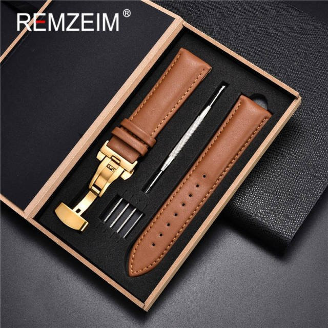 Uhrenarmband Echtleder, Kalbsleder, Schwarz, Braun, Herren - Bild 1
