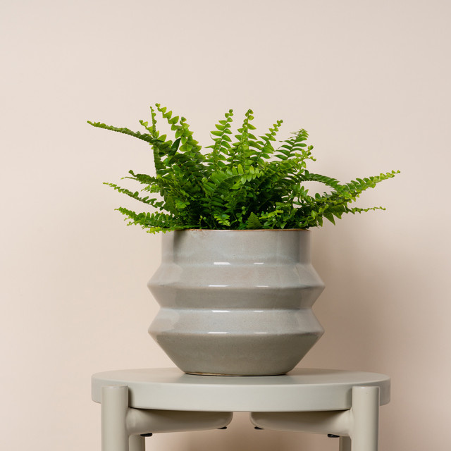 Keramik Übertopf BLUME2000 Tabletop mit reaktiver Glasur in Taupe und Weiß, Höhe: 14 cm, Breite: 14 cm, Tiefe: 15 cm - Bild 1