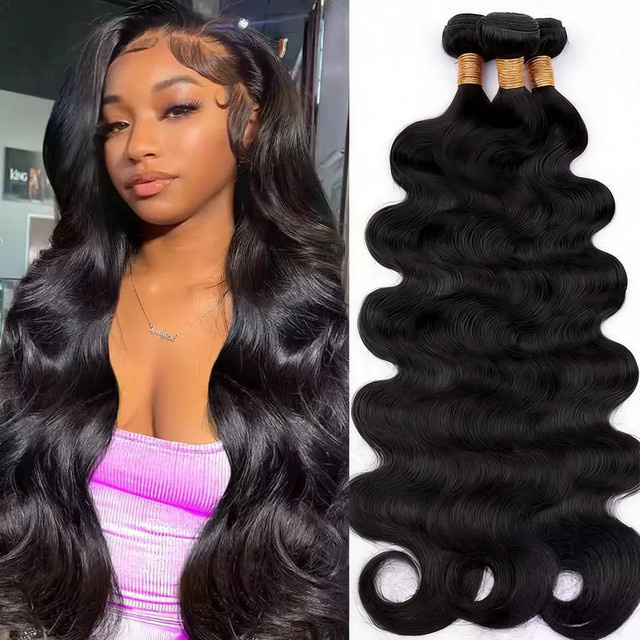 Body Wave Echthaar-Bündel, Brasilianisches Virgin Hair, Schwarz, 42 Zoll - Bild 1