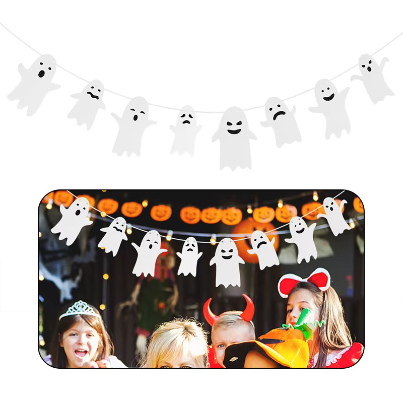 ZQCXLD Halloween Geister-Girlande zum Aufhängen in Schwarz-Weiß als dekorative Ornament-Deko - Bild 5