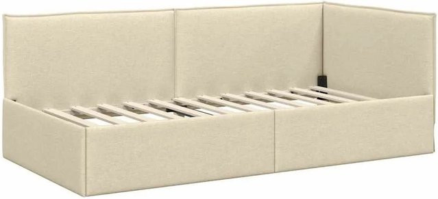 vidaXL Eckbettgestell mit Kopfteil in Beige, Modernes Polsterbett mit Holzlatten, B/T/H: 90 x 200 x 140 cm - Bild 1