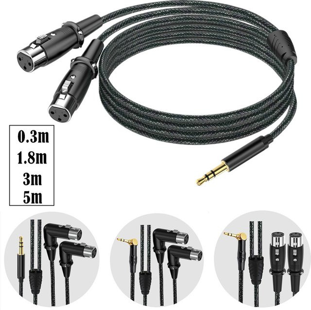 BSN Adapter 3,5 mm Klinkenstecker auf Dual-XLR-Buchse, unsymmetrisches Verbindungskabel in Schwarz - Bild 1