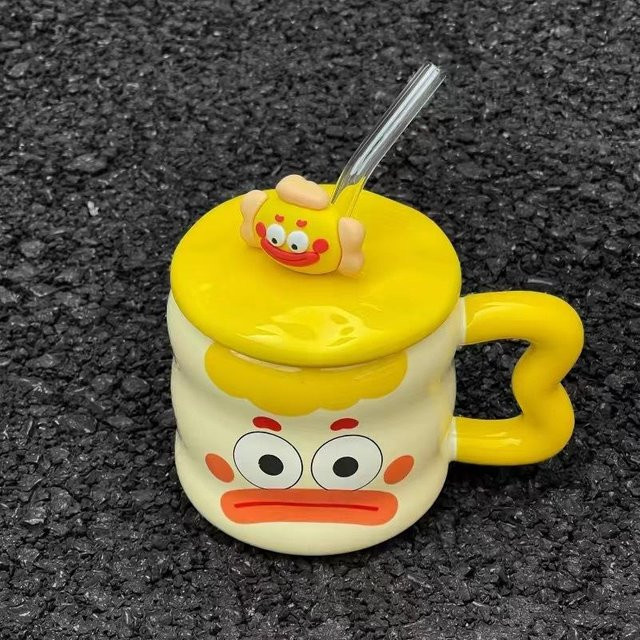 Yiran Health & Beauty Clown Keramikbecher Set mit Deckel und Löffel, Mehrfarbig, 400 ml - Bild 1