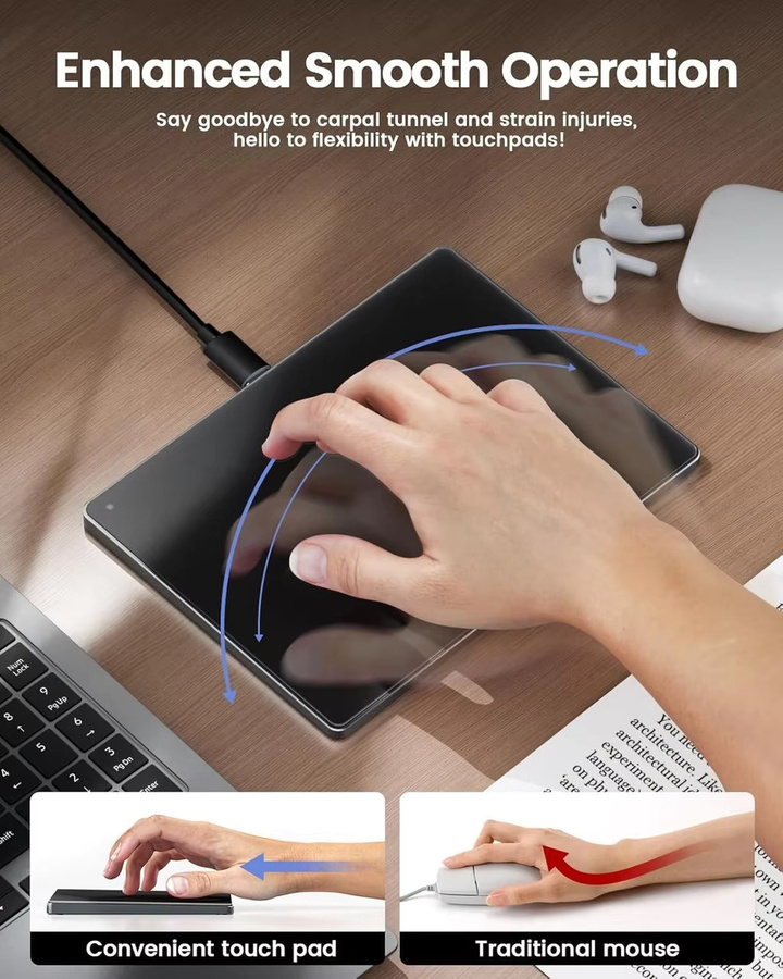 JOMAA Trackpad-Touch-Maus mit Glasoberfläche und Multi-Touch, schlanke Aluminium-USB-Maus für Windows-Computer - Bild 4