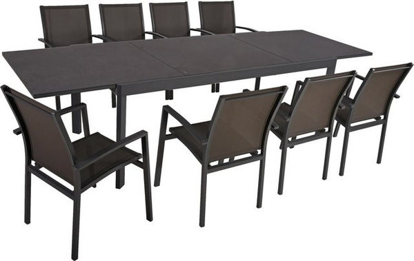 Garden Pleasure Tischgruppe Nerea 9-teilig aus Aluminium und Keramik in Anthrazit