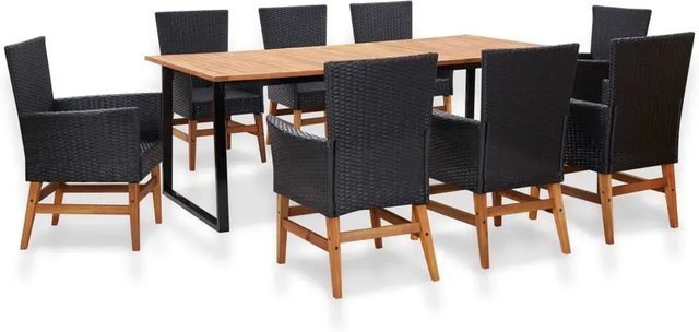 vidaXL 9-teilige Garten-Essgruppe aus Poly Rattan und Akazienholz in Schwarz - Bild 1