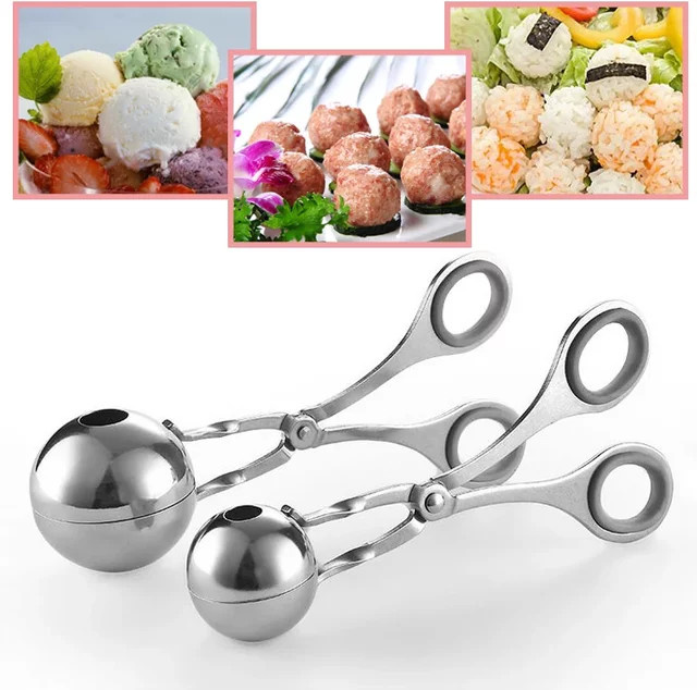Venlohome Frikadellenmaker aus Edelstahl in Silber mit Schutzring und Fleischkugel-Zange - Bild 1
