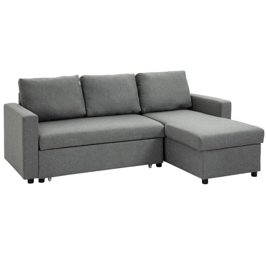 HOMCOM Ecksofa in L-Form mit Schlaffunktion und Stauraum, Leinenoptik, Hellgrau, B: 211,5 cm, T: 146 cm, H: 85 cm - Bild 2