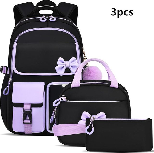 Dreiteiliges Schulranzen-Set von Fancy Style Studio in Lila mit Federmäppchen und Brotdose aus Nylon - Bild 1