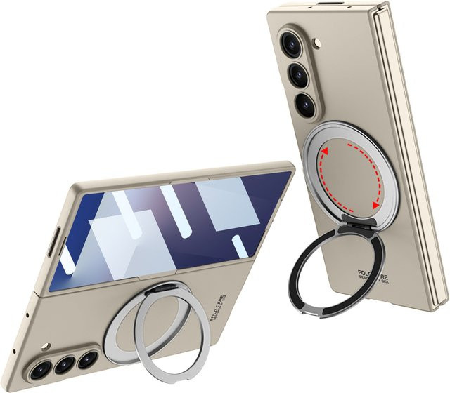 Magnetische Schutzhülle für Samsung Galaxy Z Fold 7 und Z Fold 6 mit rotierender Halterung und gehärtetem Film in Grau - Bild 1