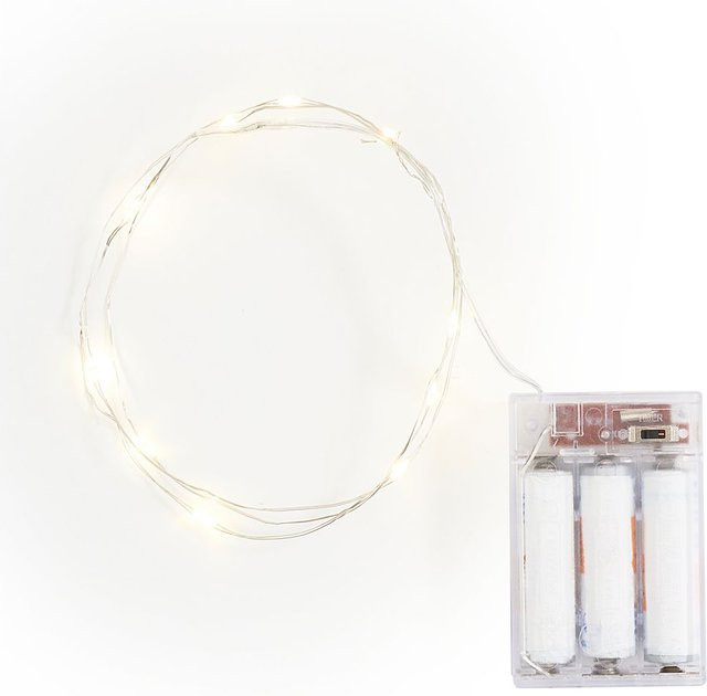 VBS Micro-LED-Lichterkette mit 10 LEDs in Tropfenform, silberfarbener Draht mit Timer und Batteriebetrieb - Bild 1