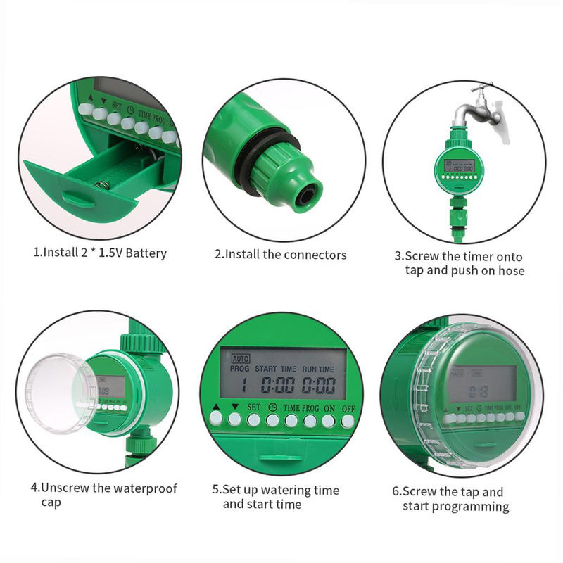 TOMTOP JMS Programmierbarer Schlauch-Wasserhahn mit LCD-Bildschirm und Timer, Grün, 3/4 Zoll und 1/2 Zoll Anschluss - Bild 4