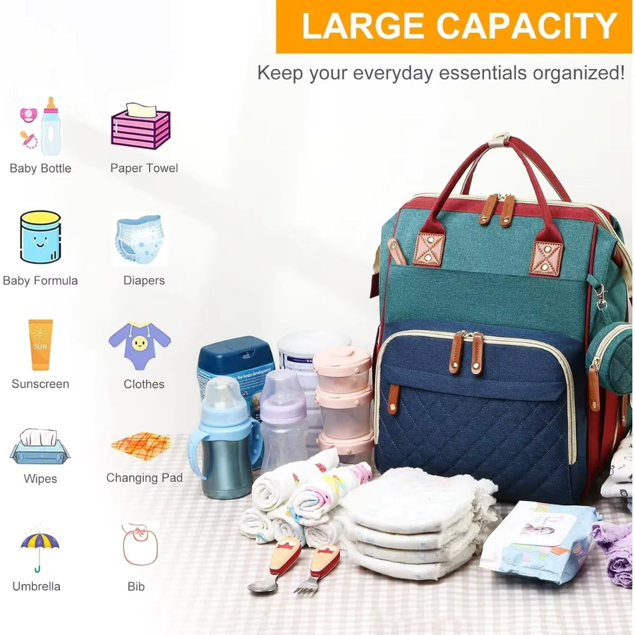 ZHUANGYUN 3-in-1 Wickeltasche mit faltbarer Wickelstation als Babywindelrucksack in Grün und Multicolour - Bild 2