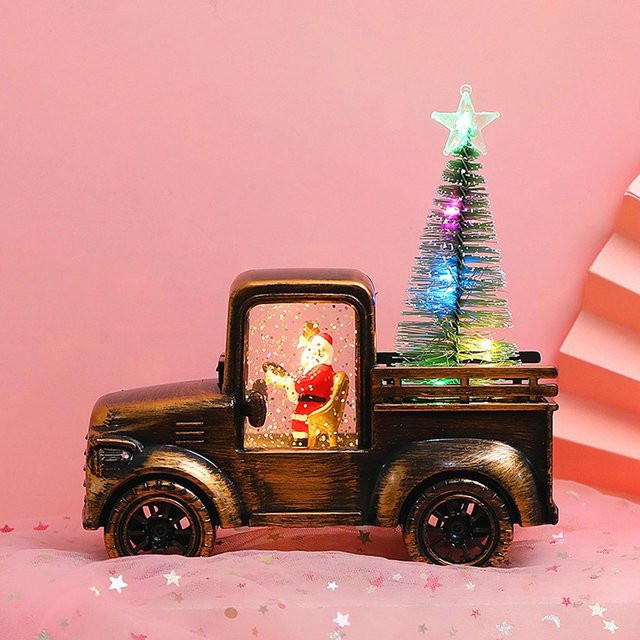 Tooarts Weihnachtsmann Pickup Statue in Antik-Bronze mit beleuchtetem Weihnachtsbaum und Wasserfüllung, Farbe: Braun - Bild 1