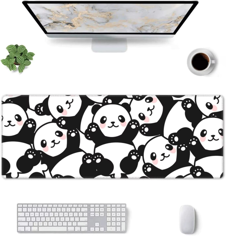 Übergroßes Mauspad mit Panda-Print in Multicolour, XL Schreibtischunterlage mit genähten Kanten und rutschfester Basis für Gamer und Homeoffice - Bild 2