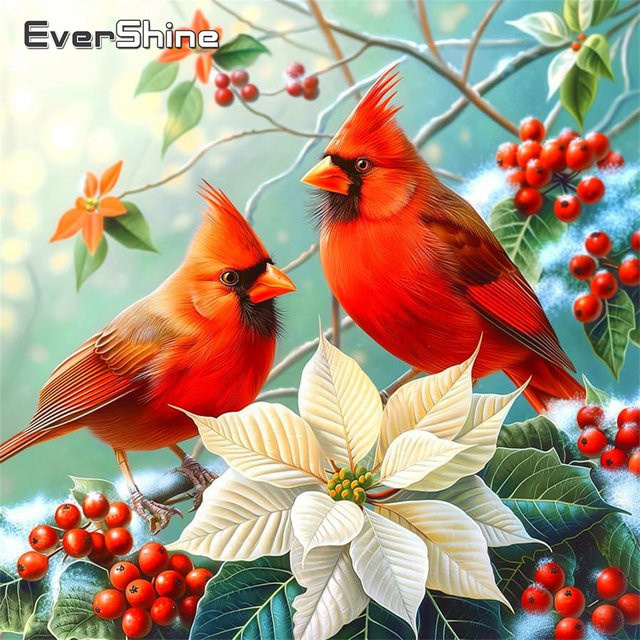 Evershine Diamantstickerei Set Vogel und Blumen als Strass-Gemälde in Multicolour, Durchmesser: 20 cm - Bild 1