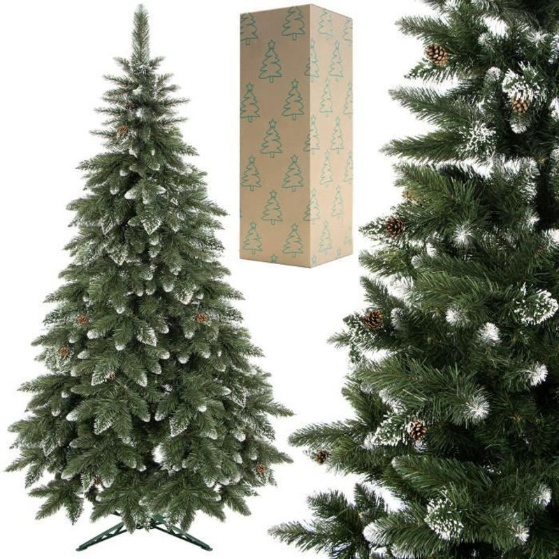 SPRINGOS Premium Weihnachtsbaum Diamantkiefer in Winter-Optik mit Kunstschnee und echten Zapfen, Höhe: 150 cm, Farbe: Grün/Weiß - Bild 4