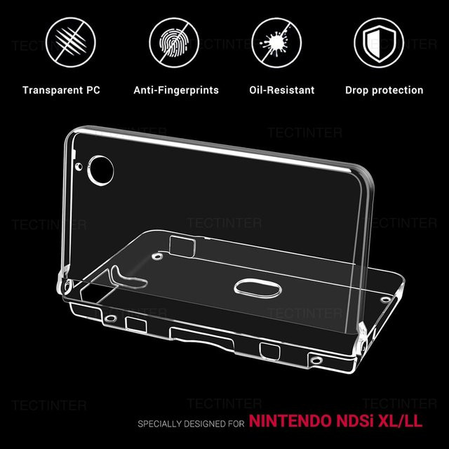 TECTINTER Schutzhülle aus klarem PC für DSI NDSi XL LL Konsole inklusive transparenter PET-Displayschutzfolie - Bild 1
