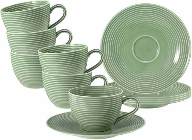 Seltmann Weiden Kaffeetassen mit Untertassen Beat Color Glaze in Grün, 6er Set, 260 ml pro Tasse - Bild 1