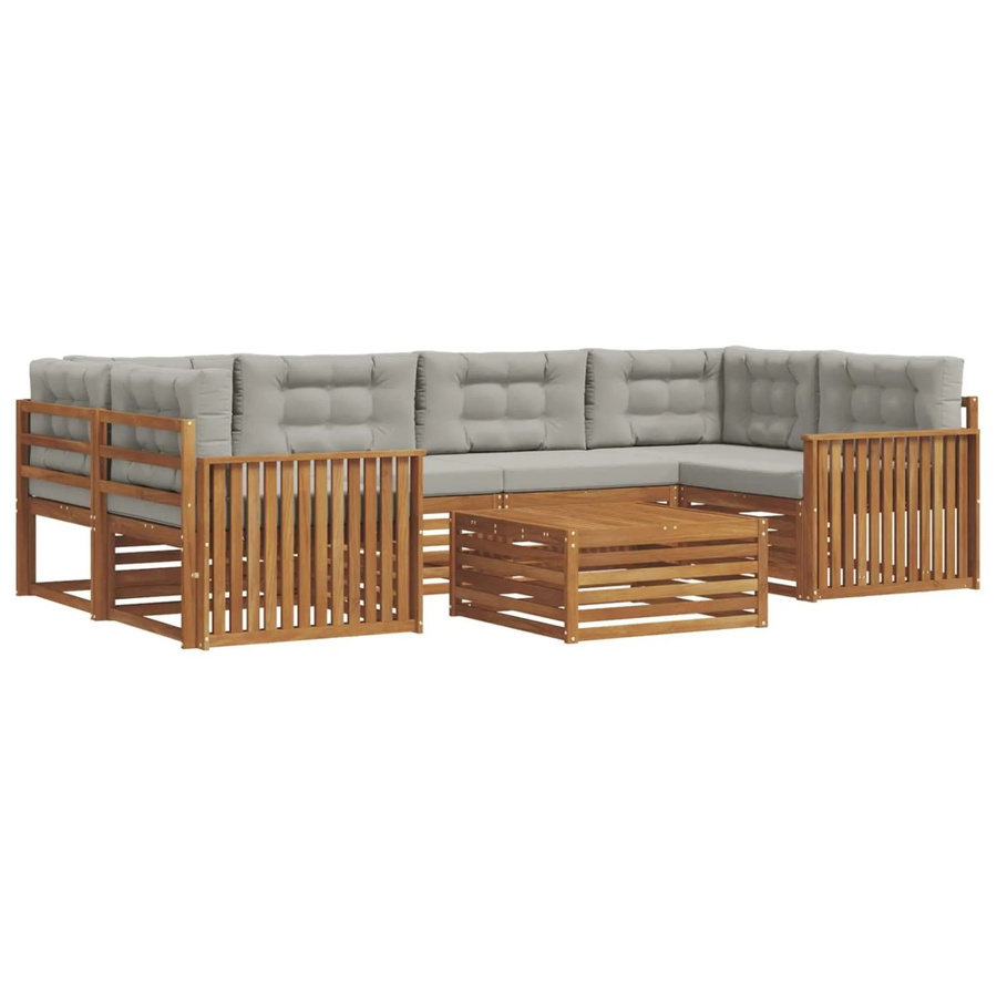vidaXL Outdoor-Sofagarnitur aus Akazienholz mit Kissen, 21-teiliges Set in Natur und Hellgrau - Bild 2