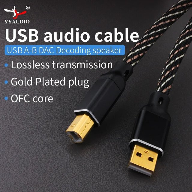 Yyaudio HiFi USB OTG Kabel 6N OFC mit USB Typ A auf USB Typ B oder USB Typ C auf USB Typ B für DAC Decoder und Soundkarten, Schwarz - Bild 1