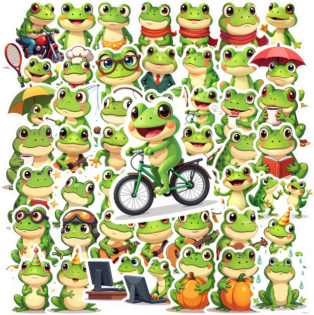 50 Stück Wasserdichte Frosch und Stern Kinder Aufkleber aus PVC in Multicolour für Trinkflaschen und Laptops - Bild 1