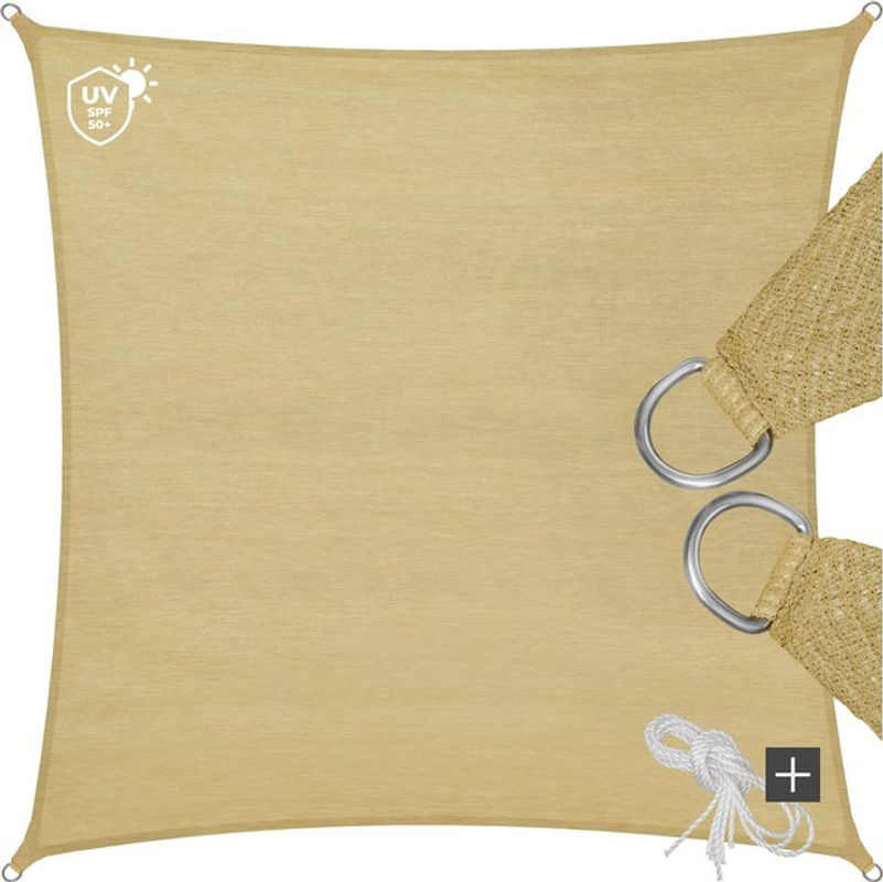 tectake® Sonnensegel rechteckig in Beige mit UV-Schutz 50+ und Spannseilen - Bild 1