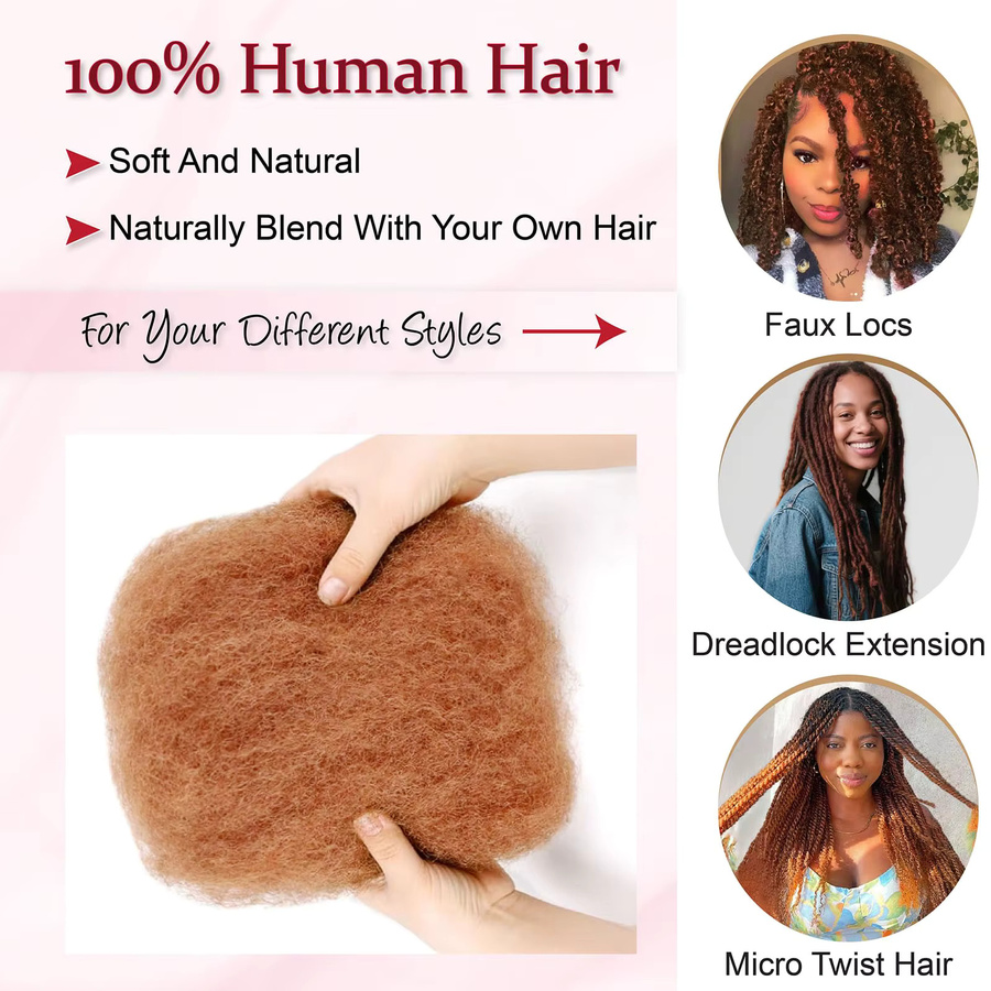 htonicca Afro Kinky Curly Bulk Echthaar, Braun - Bild 5
