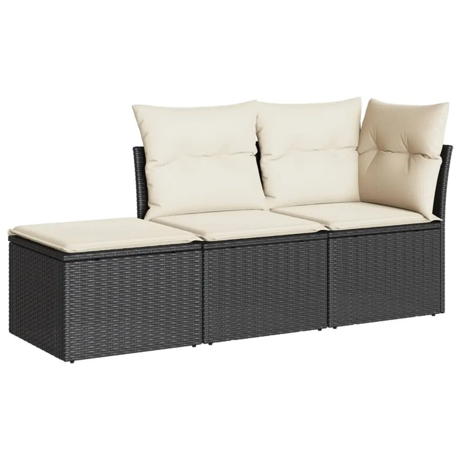 vidaXL 3-tlg. Garten-Sofagarnitur in L-Form aus Poly-Rattan in Schwarz mit Sitzkissen und Stauraum - Bild 2