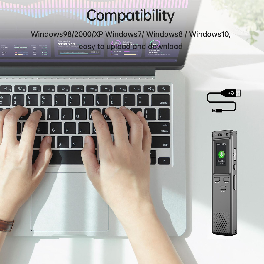 Honor Electronics Digitaler Sprachrekorder mit 16 GB Speicher, sprachaktivierter Audioaufnahme und Rauschunterdrückung, Schwarz - Bild 3