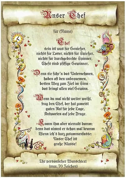 Urkunde Chef mit persönlichem Wunschtext in Beige im Vintage-Stil auf Papier - Bild 1