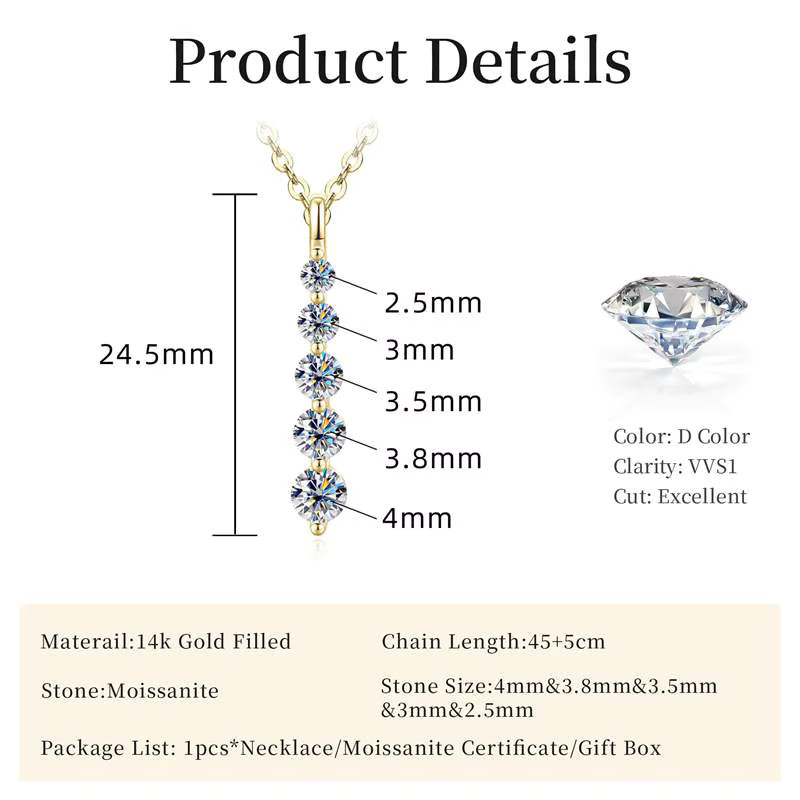 Lnngy Halskette, 14 Karat Gold gefüllt, 5-Stein-Moissanit, Damen - Bild 2