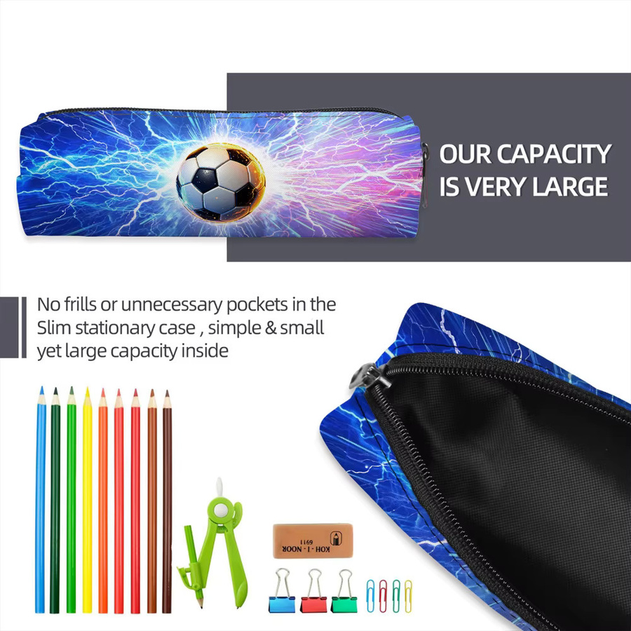 Fußball-Federmäppchen mit Farbspritzer-Motiv in Multicolour aus Polyester für Schule und Büro - Bild 3